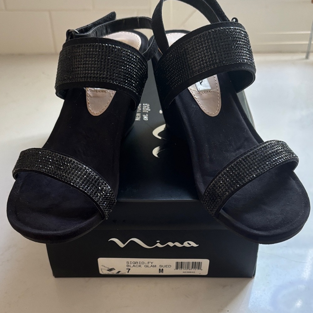 Nina Black Suede Women's Sandals